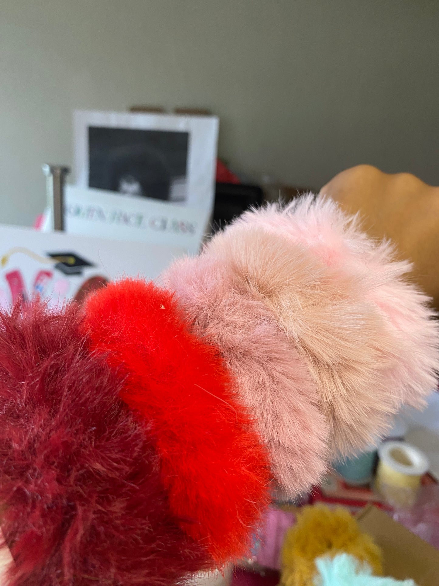 Furry Scrunchies (pink /red shades)